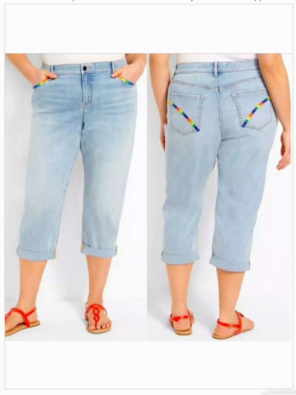 Lane Bryant Flex Magic Boyfriend Capri Jeans Rainbow Pocket Light Wash 16, New